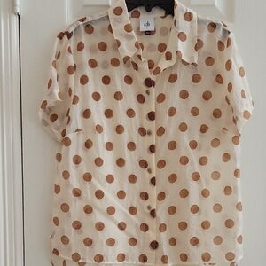 CAbi Sheer Blouse with Brown Polka Dots